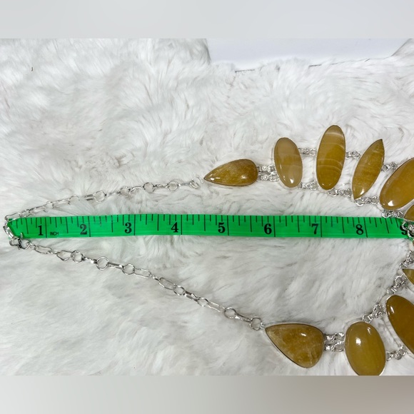 Beautiful Yellow Lace Agate 925 Overlay Large Gemstone Necklace - Picture 4 of 5